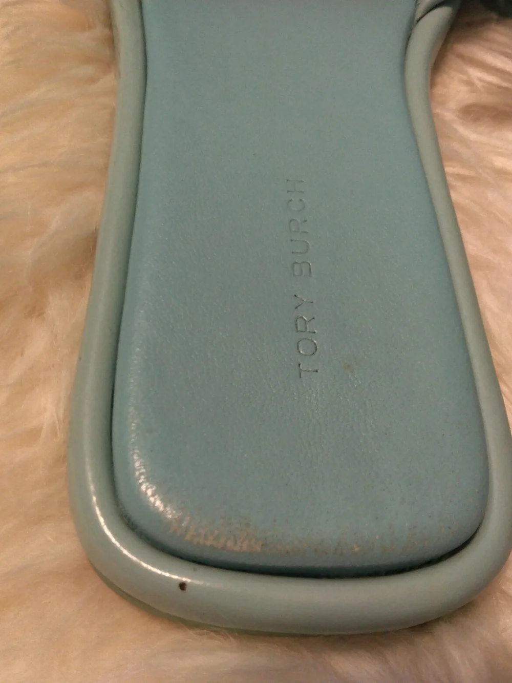 Tory Burch Women’s Blue Double T Sport Slide Sandals Leather Slip-On US 7.5